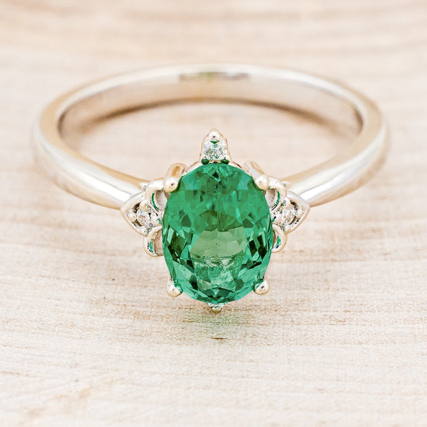 "ZELLA" - OVAL LAB-GROWN EMERALD ENGAGEMENT RING WITH DIAMOND ACCENTS-10