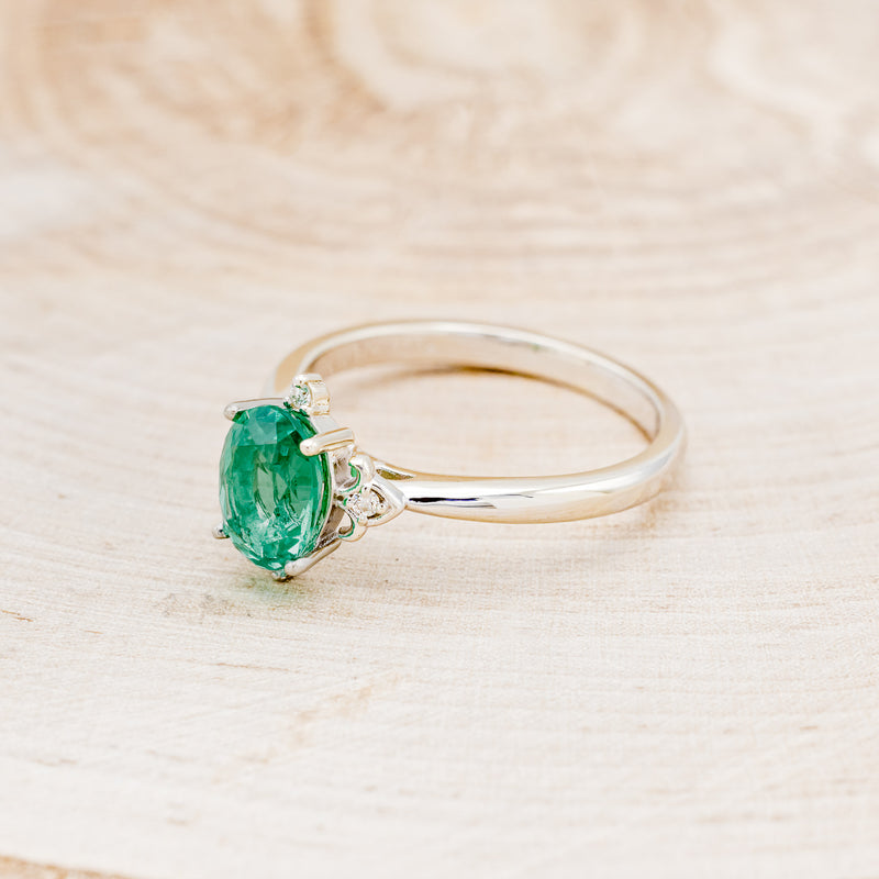 "ZELLA" - OVAL LAB-GROWN EMERALD ENGAGEMENT RING WITH DIAMOND ACCENTS