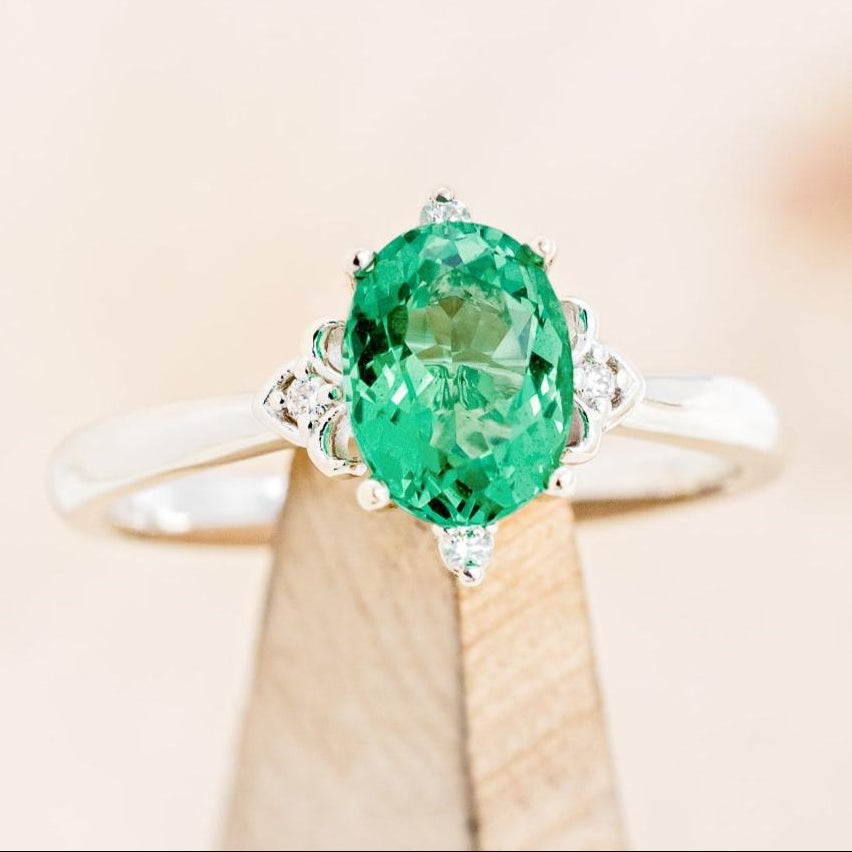 "ZELLA" - OVAL LAB-GROWN EMERALD ENGAGEMENT RING WITH DIAMOND ACCENTS-7