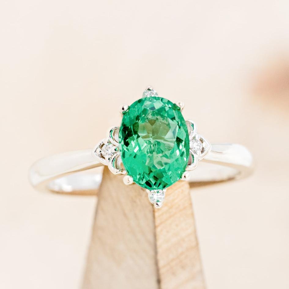 "ZELLA" - OVAL LAB-GROWN EMERALD ENGAGEMENT RING WITH DIAMOND ACCENTS-7