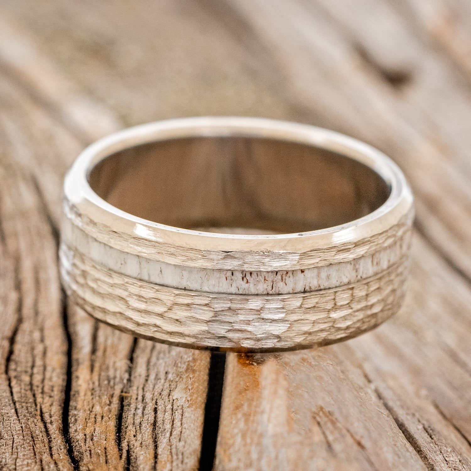 "VERTIGO" - ELK ANTLER WEDDING BAND WITH A HAMMERED FINISH-17