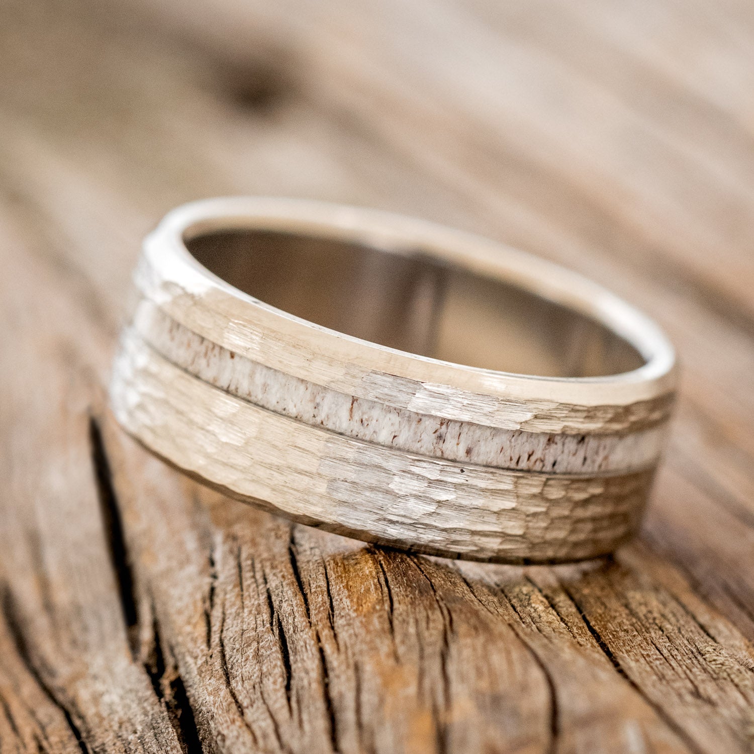 "VERTIGO" - ELK ANTLER WEDDING BAND WITH A HAMMERED FINISH-18