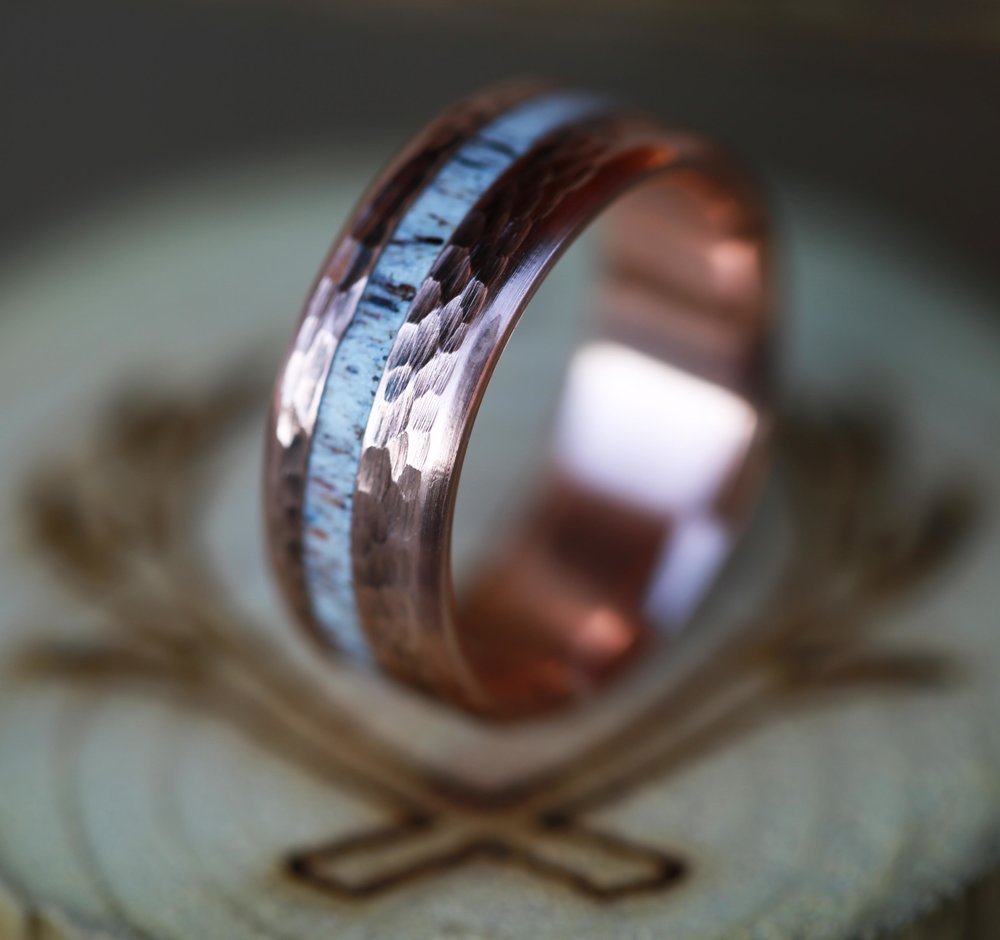 "VERTIGO" - ELK ANTLER WEDDING BAND WITH A HAMMERED FINISH-14