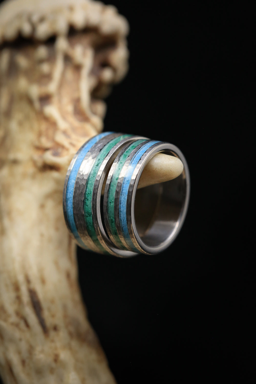 "RYDER" - TURQUOISE & MALACHITE MATCHING SET WITH HAMMERED CENTER-3