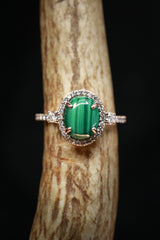 "KB" - OVAL MALACHITE ENGAGEMENT RING WITH DIAMOND HALO & ACCENTS