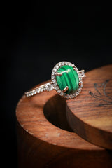 "KB" - OVAL MALACHITE ENGAGEMENT RING WITH DIAMOND HALO & ACCENTS