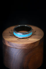 "HOLLIS" - TURQUOISE & 14K GOLD INLAYS WEDDING RING FEATURING A HAMMERED BLACK ZIRCONIUM BAND