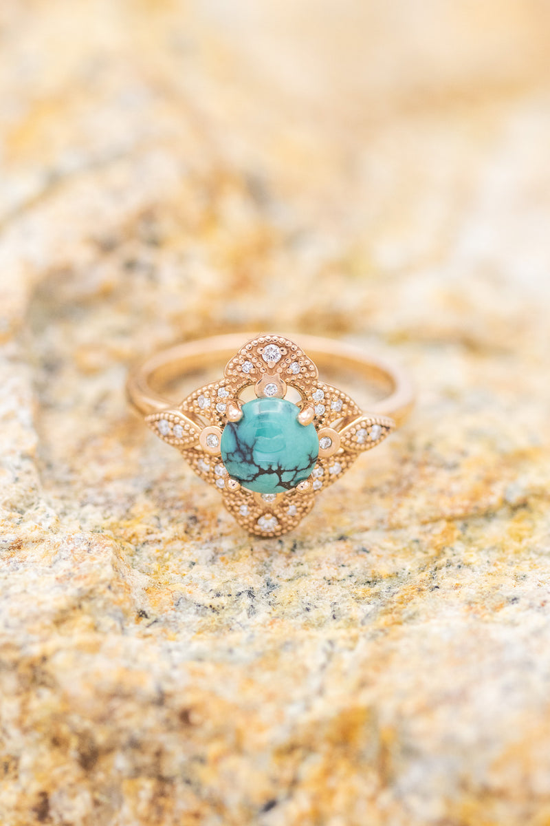 "FLORENCE" - ROUND CUT TURQUOISE ENGAGEMENT RING WITH DIAMOND ACCENTS