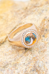"ARLA" - ROUND CUT SPINY OYSTER TURQUOISE ENGAGEMENT RING WITH DIAMOND ACCENTS