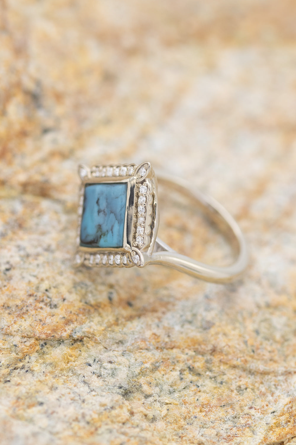 "ZARA" - BEZEL TURQUOISE & DIAMOND ACCENTS ENGAGEMENT RING-5