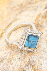 3/4 View Of The "Zara" , A Bezel Turquoise & Diamond Accents Women's Engagement Ring Staghead Designs