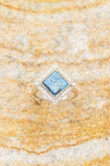 Bird's Eye View Of The "Zara" , A Bezel Turquoise & Diamond Accents Women's Engagement Ring Staghead Designs