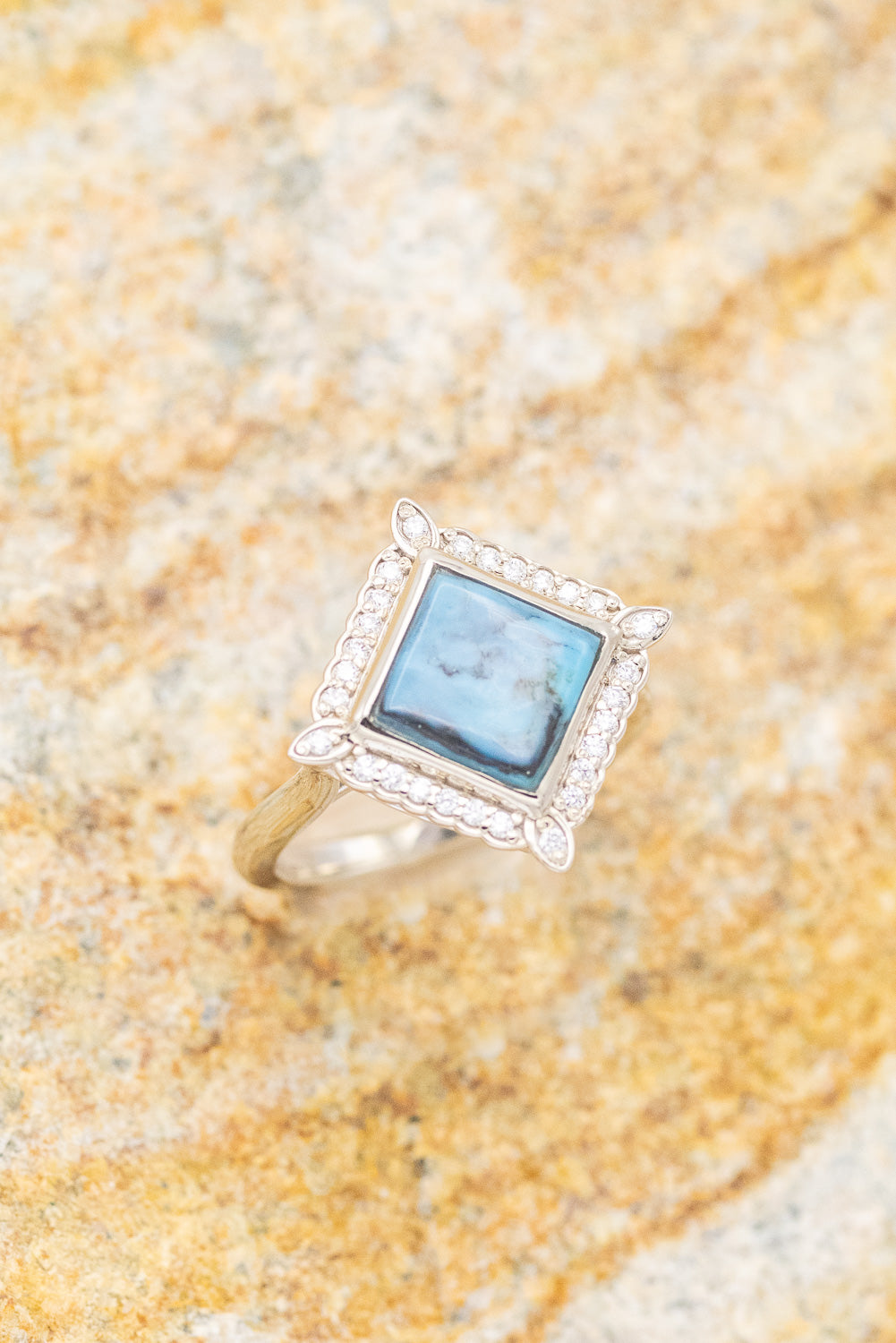 "ZARA" - BEZEL TURQUOISE & DIAMOND ACCENTS ENGAGEMENT RING-4