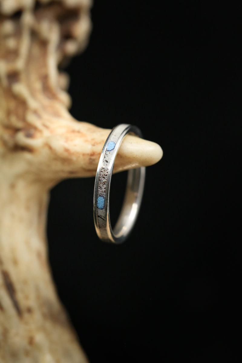 "RAINIER" - MATCHING SET OF ANTLER WEDDING RINGS WITH TURQUOISE DEPOSITS-10