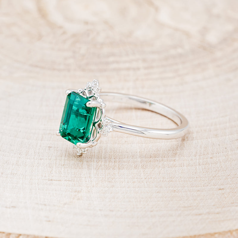 1.2 Carat Emerald Engagement Ring Set Diamond Matching Band Rose Gold  Vintage Flower Stacking 14K/18K