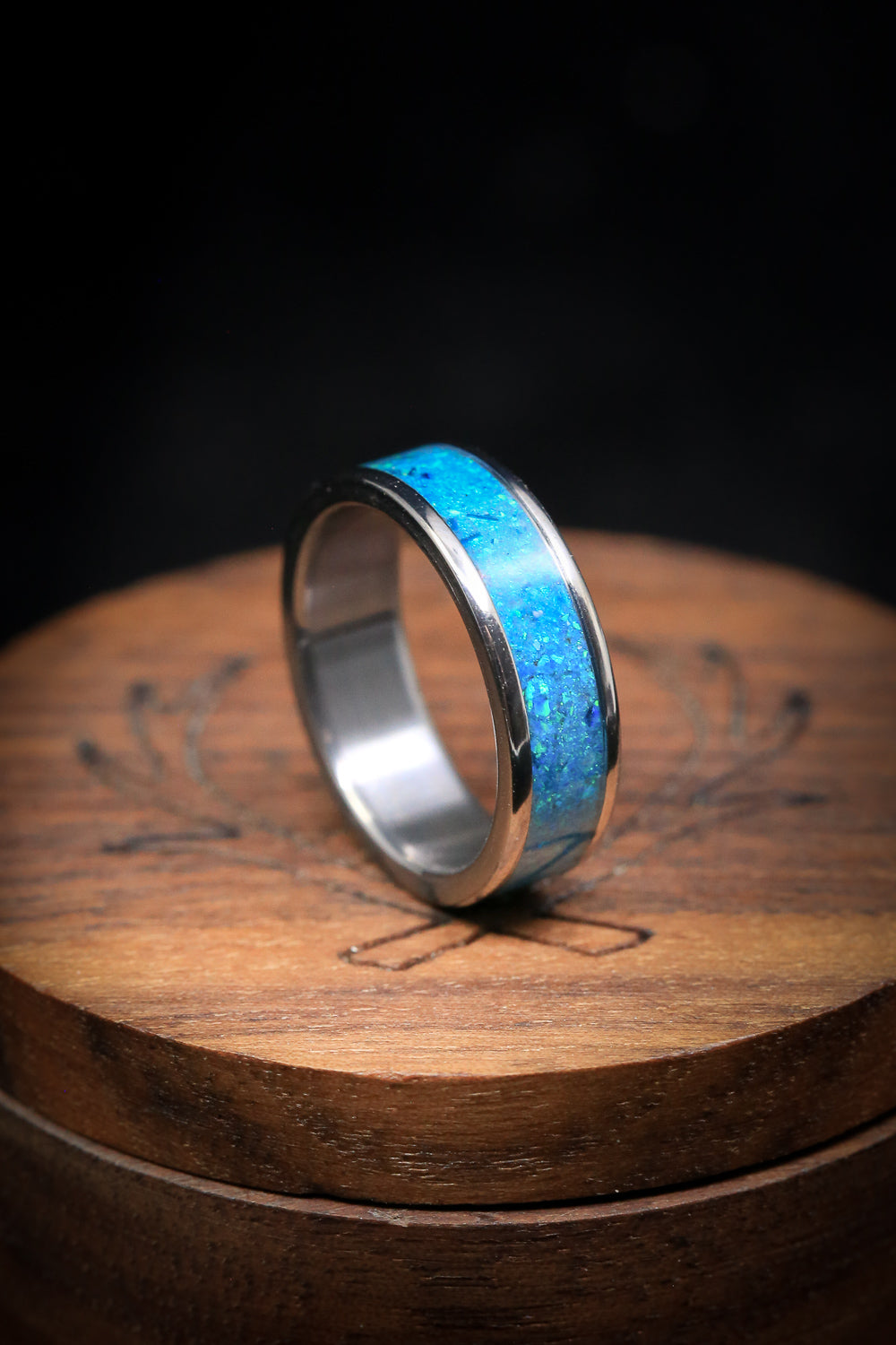 "RAINIER" - MATCHING SET OF BLUE OPAL WEDDING BANDS-5