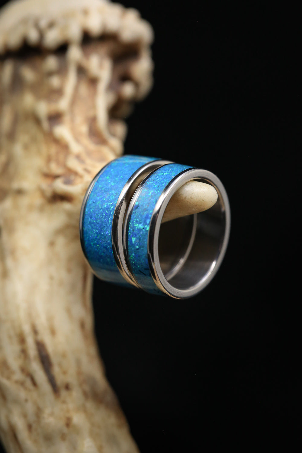 "RAINIER" - MATCHING SET OF BLUE OPAL WEDDING BANDS-6