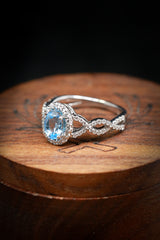 OVAL AQUAMARINE ENGAGEMENT RING WITH DIAMOND HALO & ACCENTS