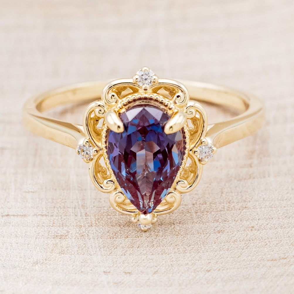 "VERA" - PEAR SHAPED LAB-GROWN ALEXANDRITE ENGAGEMENT RING WITH DIAMOND ACCENTS-17