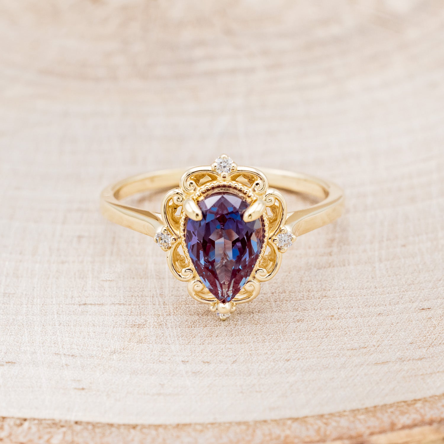 "VERA" - PEAR SHAPED LAB-GROWN ALEXANDRITE ENGAGEMENT RING WITH DIAMOND ACCENTS-17