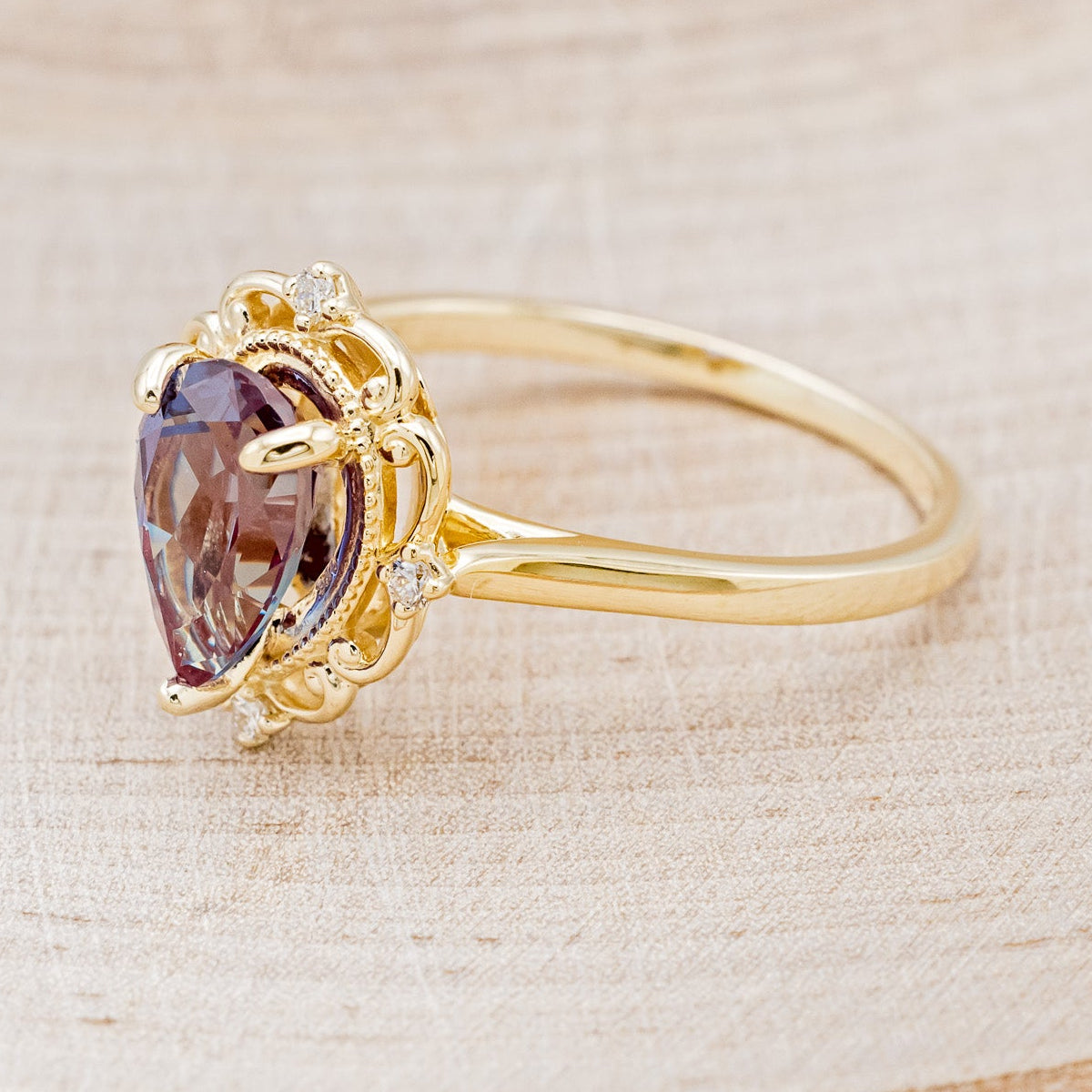 "VERA" - PEAR SHAPED LAB-GROWN ALEXANDRITE ENGAGEMENT RING WITH DIAMOND ACCENTS-16