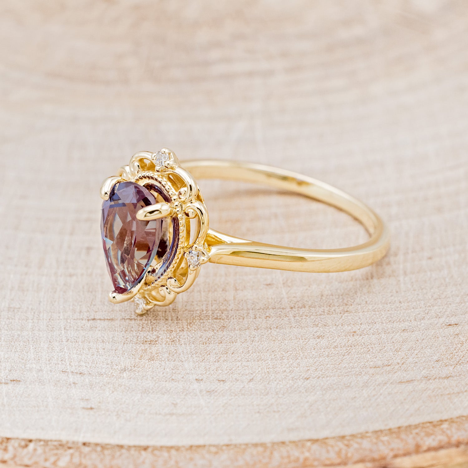 "VERA" - PEAR SHAPED LAB-GROWN ALEXANDRITE ENGAGEMENT RING WITH DIAMOND ACCENTS-16