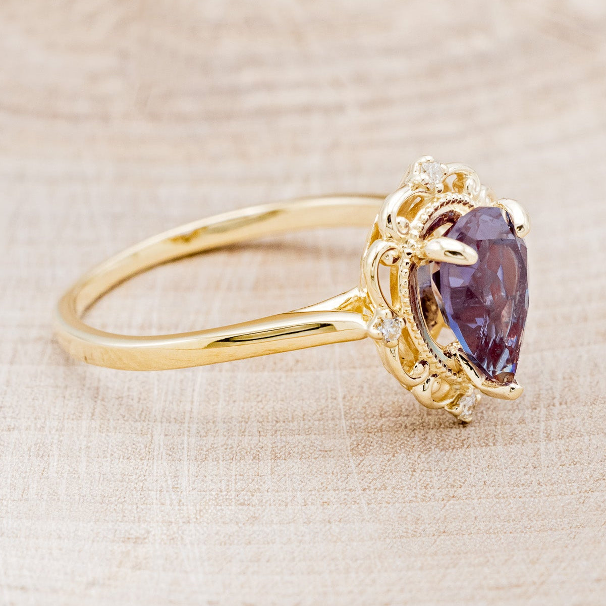 "VERA" - PEAR SHAPED LAB-GROWN ALEXANDRITE ENGAGEMENT RING WITH DIAMOND ACCENTS-15