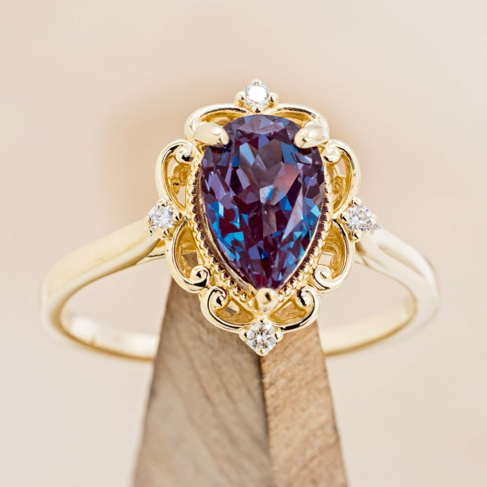 "VERA" - PEAR SHAPED LAB-GROWN ALEXANDRITE ENGAGEMENT RING WITH DIAMOND ACCENTS-14