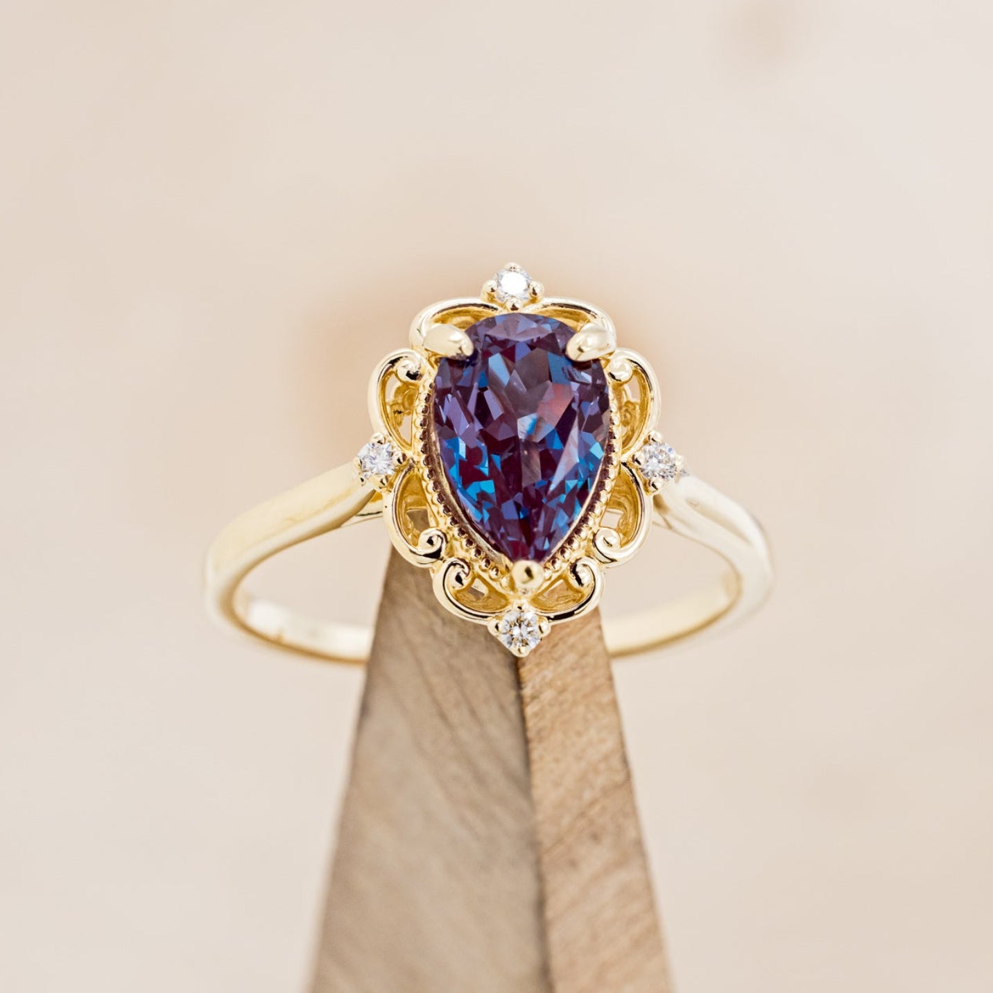 "VERA" - PEAR SHAPED LAB-GROWN ALEXANDRITE ENGAGEMENT RING WITH DIAMOND ACCENTS-14