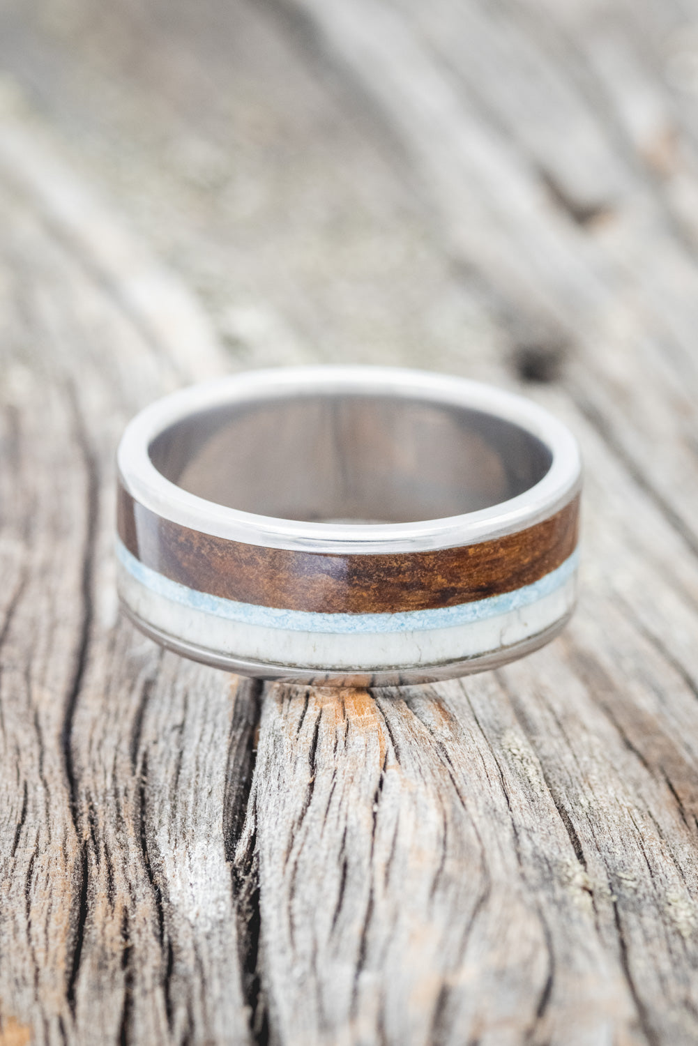 "RAINIER" - ANTLER, IRONWOOD & TURQUOISE WEDDING BAND-4