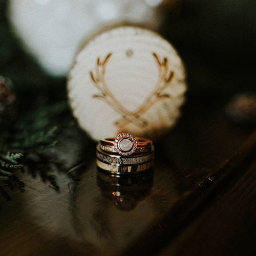 "DYAD" - SPALTED MAPLE & ANTLER WEDDING BAND-16