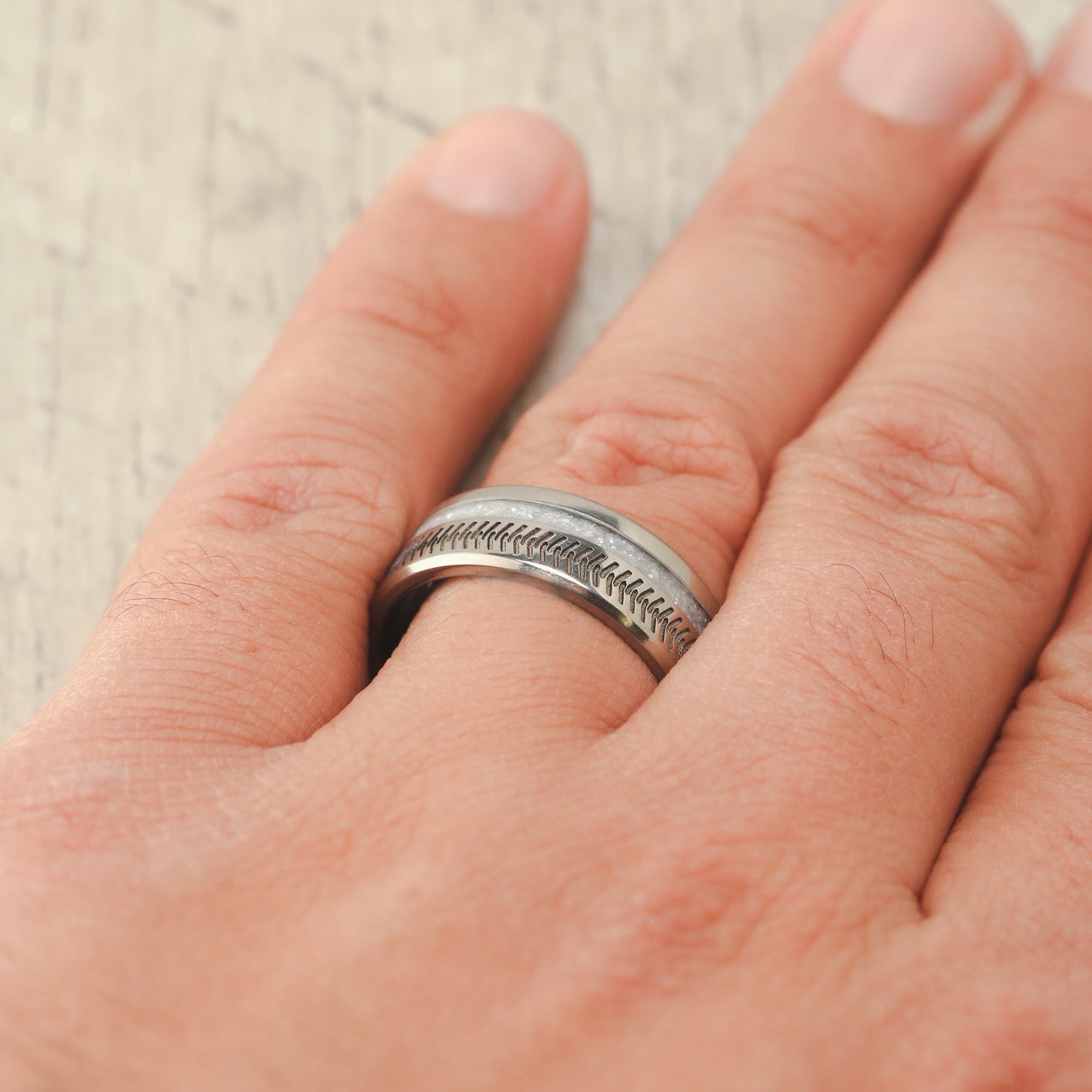 "VERTIGO" - TIRE TREAD ENGRAVED & DIAMOND DUST WEDDING RING-4