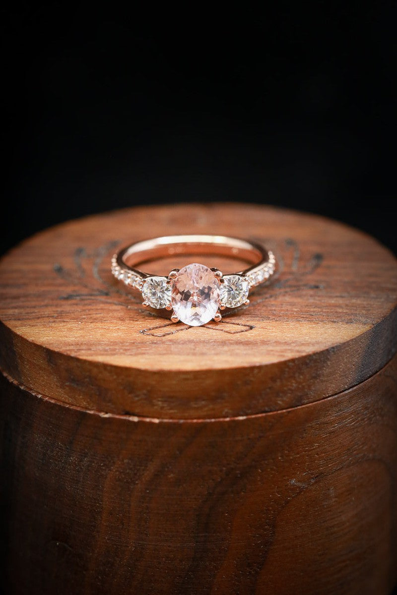 Shown here is An accented-style morganite women's engagement ring with delicate and ornate details and is available with many center stone options Morganite Engagement Ring - Custom Morganite Ring with Diamond Accents - Staghead Designs