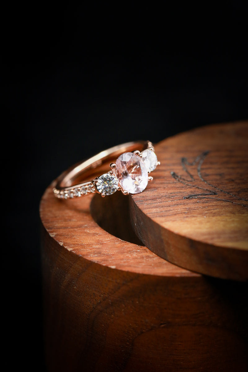 "COSETTE" - OVAL MORGANITE & DIAMOND ENGAGEMENT RING WITH DIAMOND ACCENTS