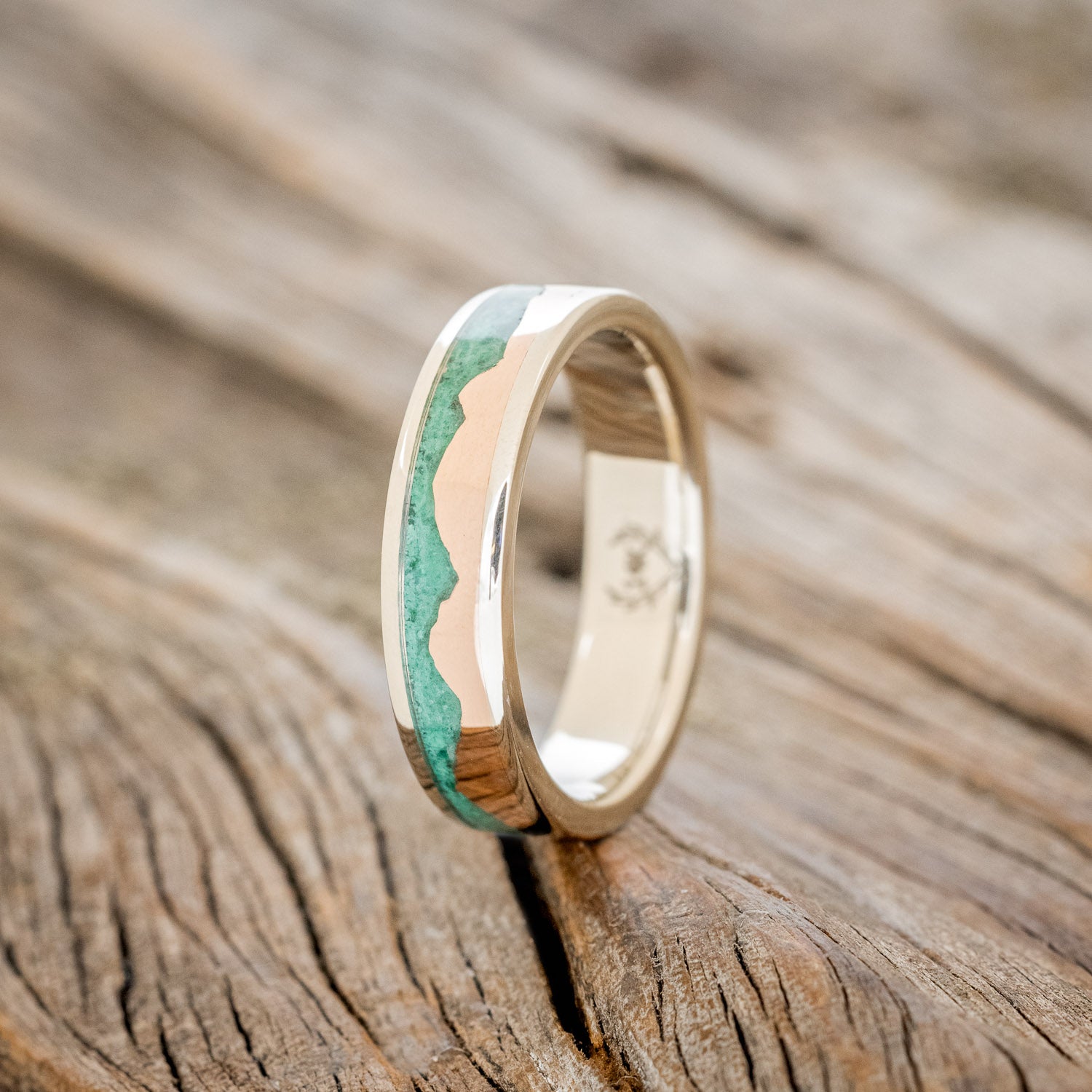 "HELIOS" - MALACHITE & 14K GOLD MOUNTAIN RANGE WEDDING BAND-2