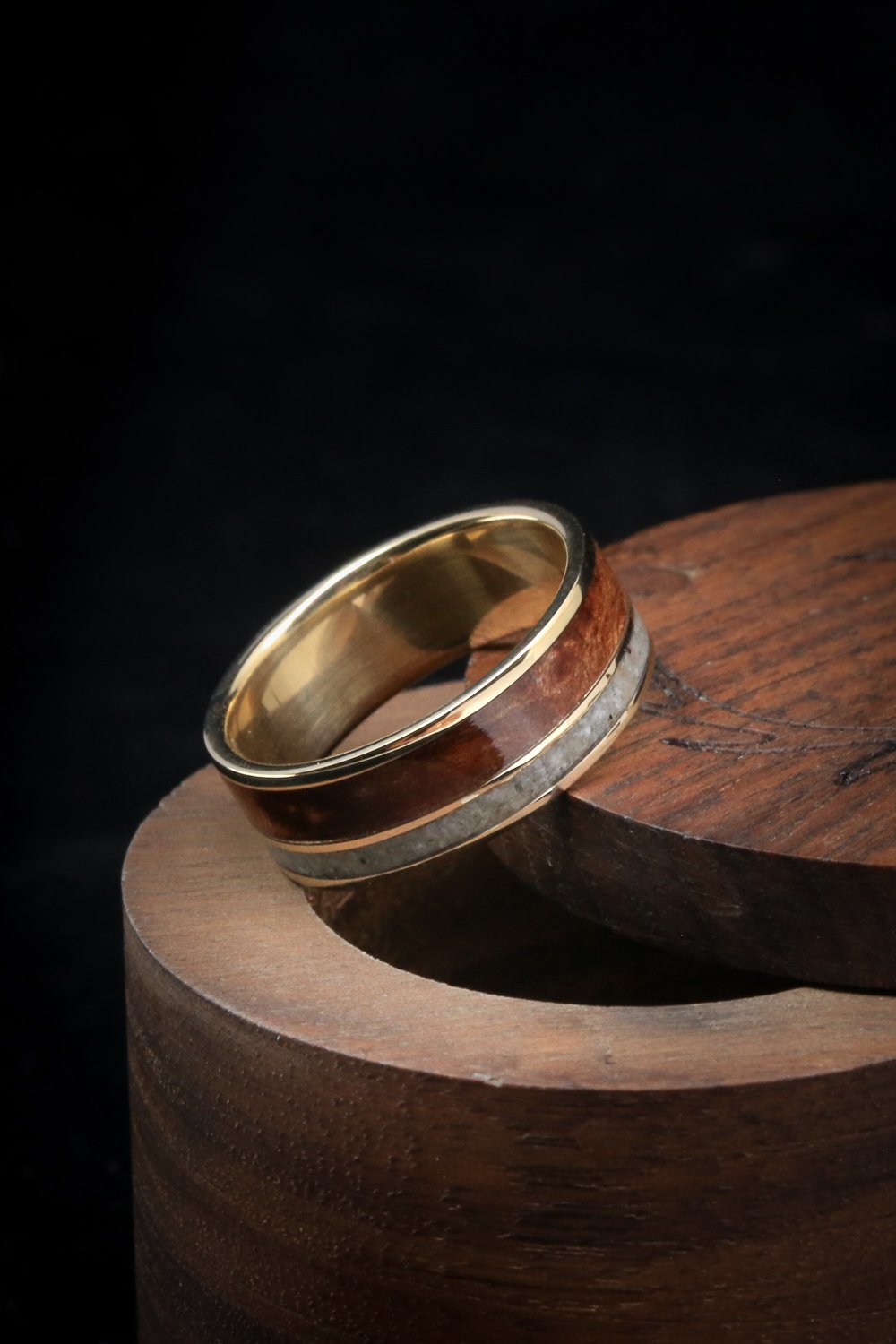 "RAPTOR" - REDWOOD & GRANITE WEDDING RING-15