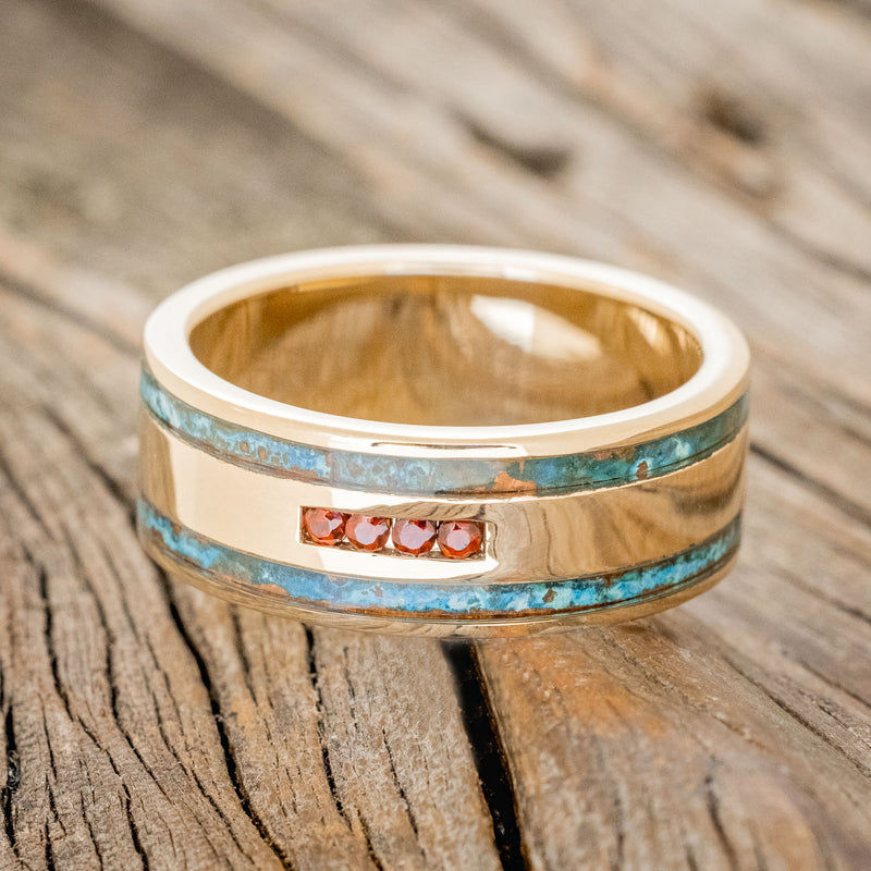 "RYDER" - PATINA COPPER & GARNET WEDDING RING-6