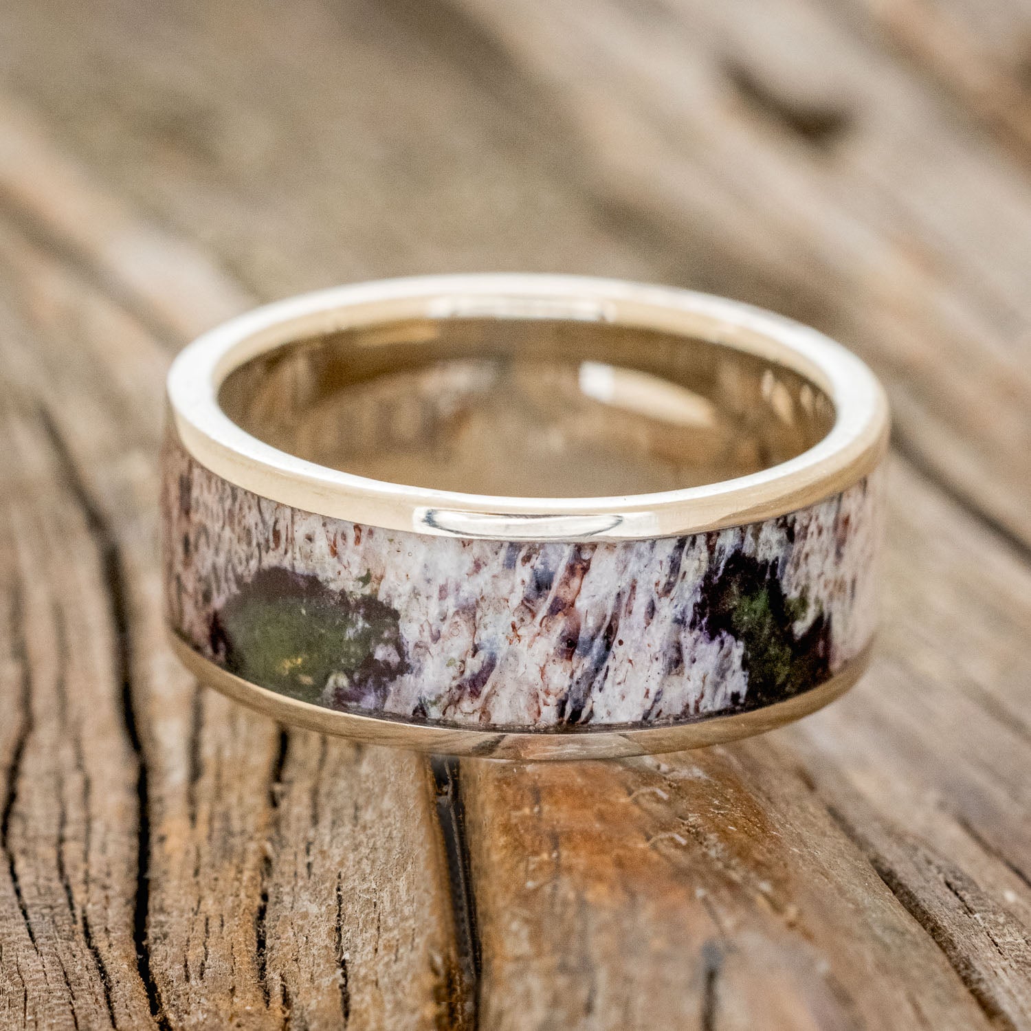 "RAINIER" - MATCHING SET OF MOSS & ANTLER WEDDING BANDS-17