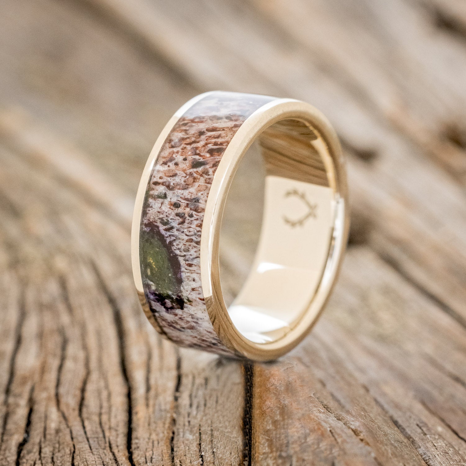 "RAINIER" - MATCHING SET OF MOSS & ANTLER WEDDING BANDS-16