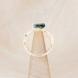"ARTEMIS ON THE VINE" - DIAGONAL KITE CUT MOSS AGATE ENGAGEMENT RING WITH DIAMOND ACCENTS & A BRANCH-STYLE BAND
