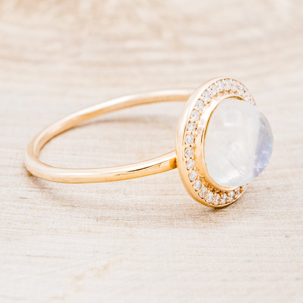"TERRA" - ROUND CUT MOONSTONE ENGAGEMENT RING WITH DIAMOND HALO-2