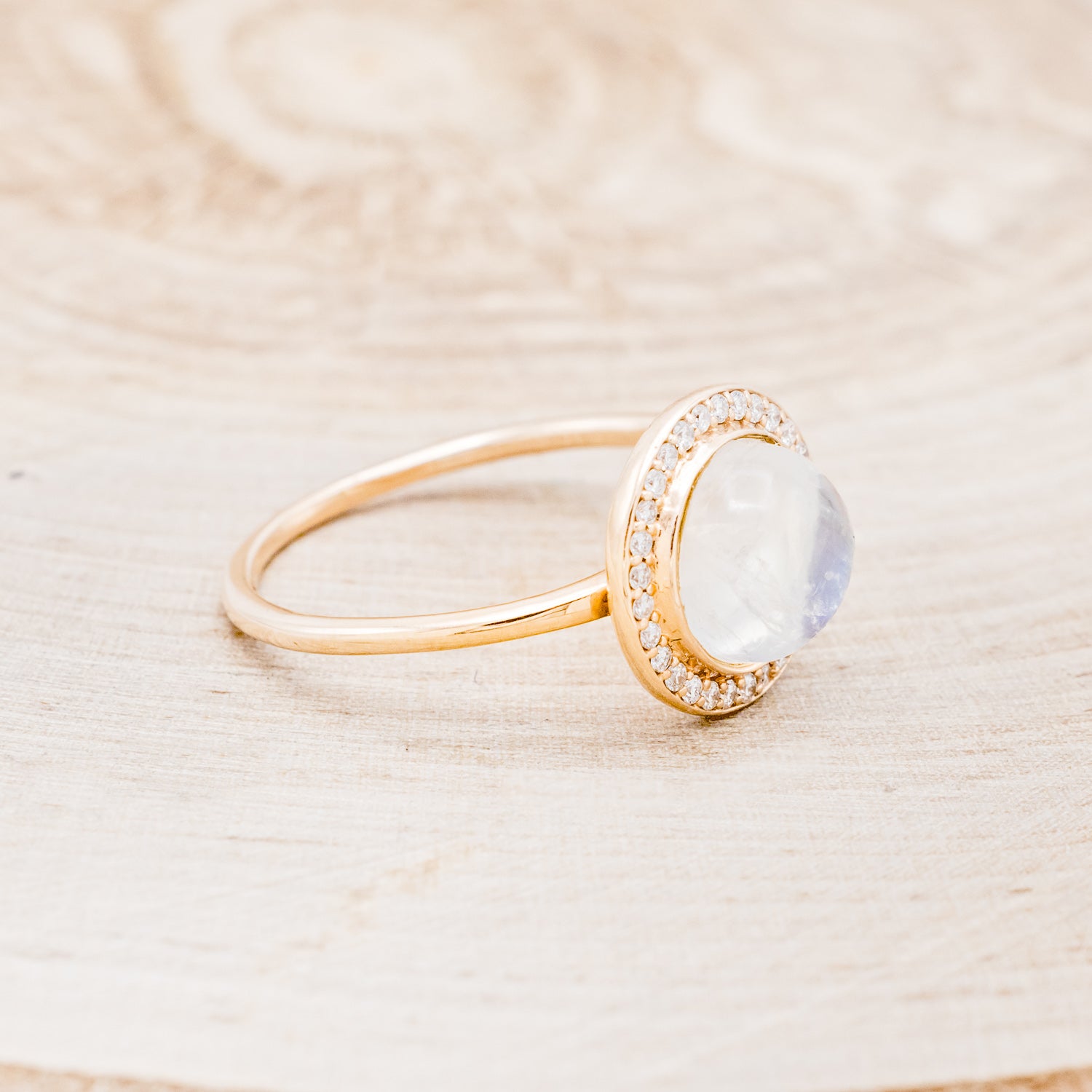 "TERRA" - ROUND CUT MOONSTONE ENGAGEMENT RING WITH DIAMOND HALO-2
