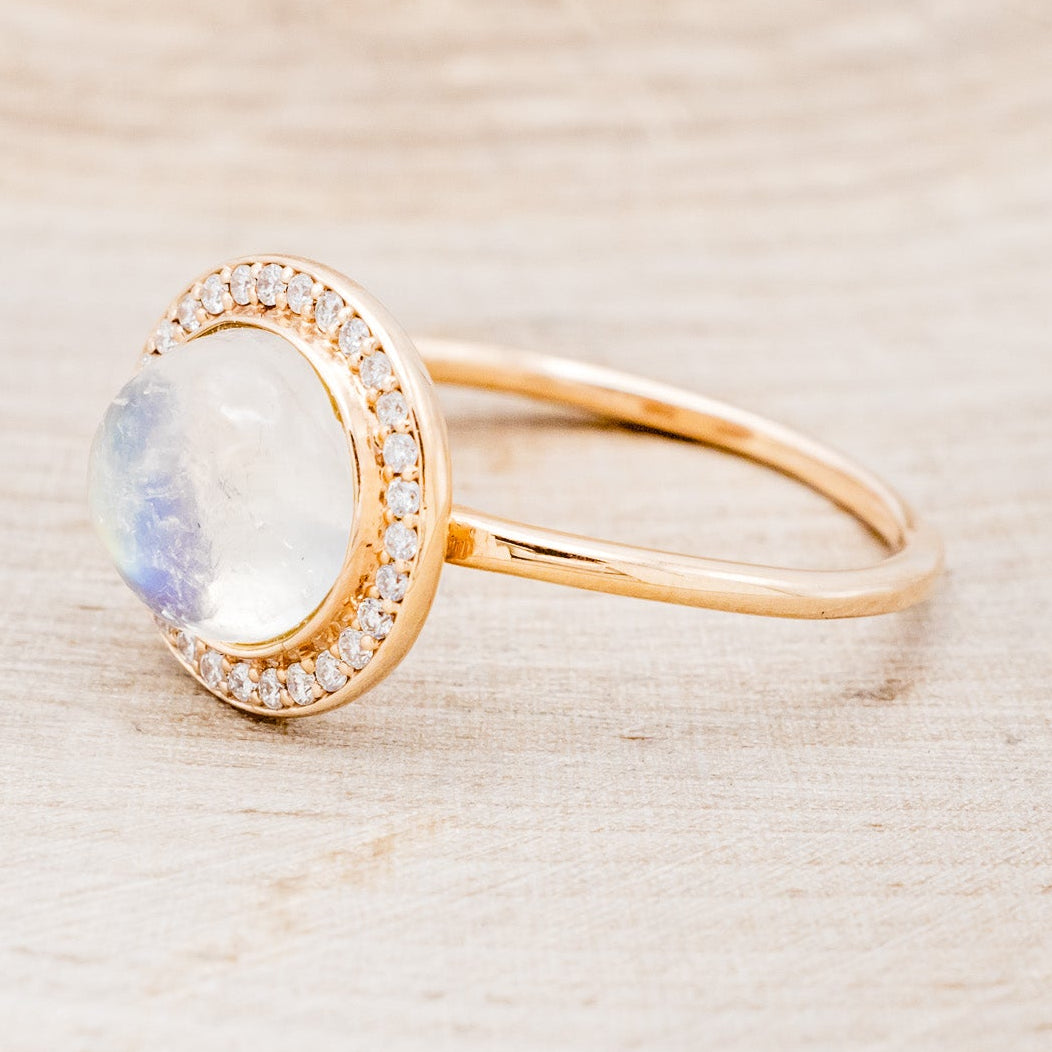 "TERRA" - ROUND CUT MOONSTONE ENGAGEMENT RING WITH DIAMOND HALO-3