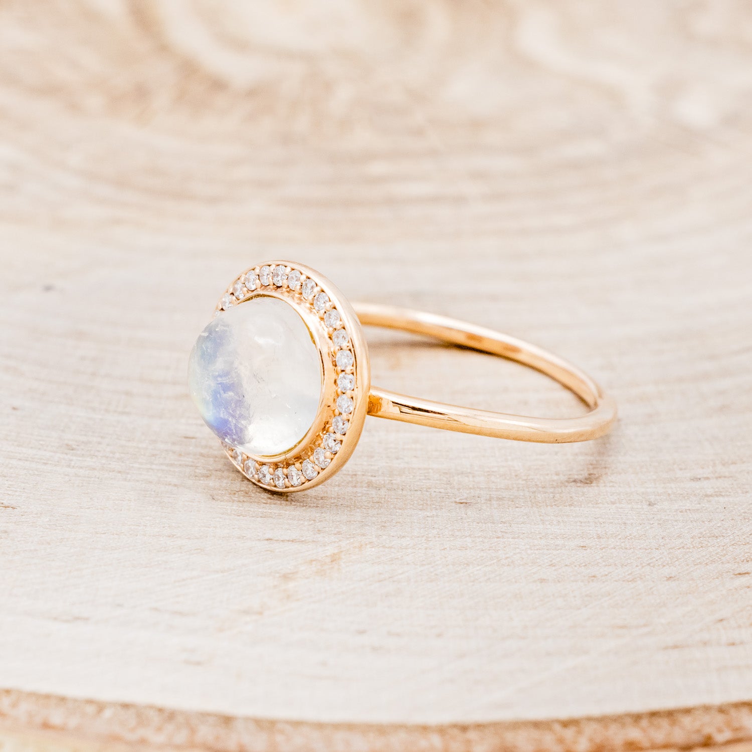 "TERRA" - ROUND CUT MOONSTONE ENGAGEMENT RING WITH DIAMOND HALO-3