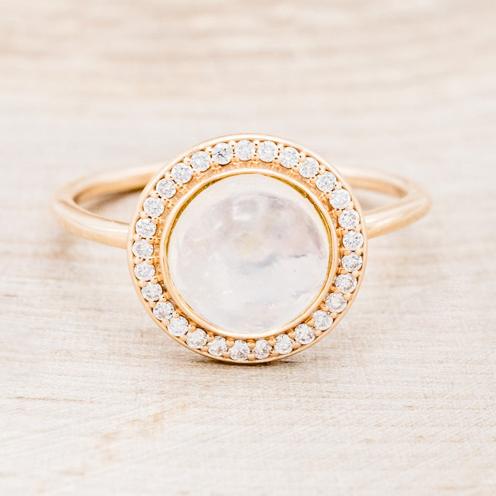 "TERRA" - ROUND CUT MOONSTONE ENGAGEMENT RING WITH DIAMOND HALO-4