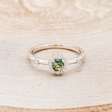 "STARLA" - ROUND CUT MOSS AGATE ENGAGEMENT RING WITH A STARBURST DIAMOND HALO