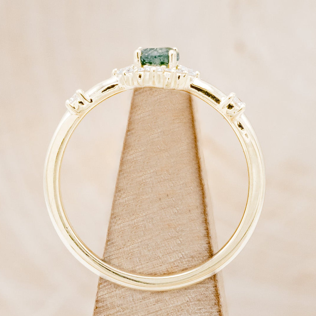 "STARLA" - ROUND CUT MOSS AGATE ENGAGEMENT RING WITH A STARBURST DIAMOND HALO-5