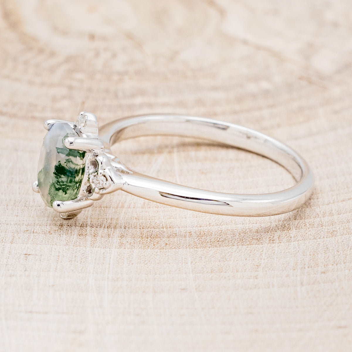 "ZELLA" - OVAL MOSS AGATE ENGAGEMENT RING WITH DIAMOND ACCENTS-3