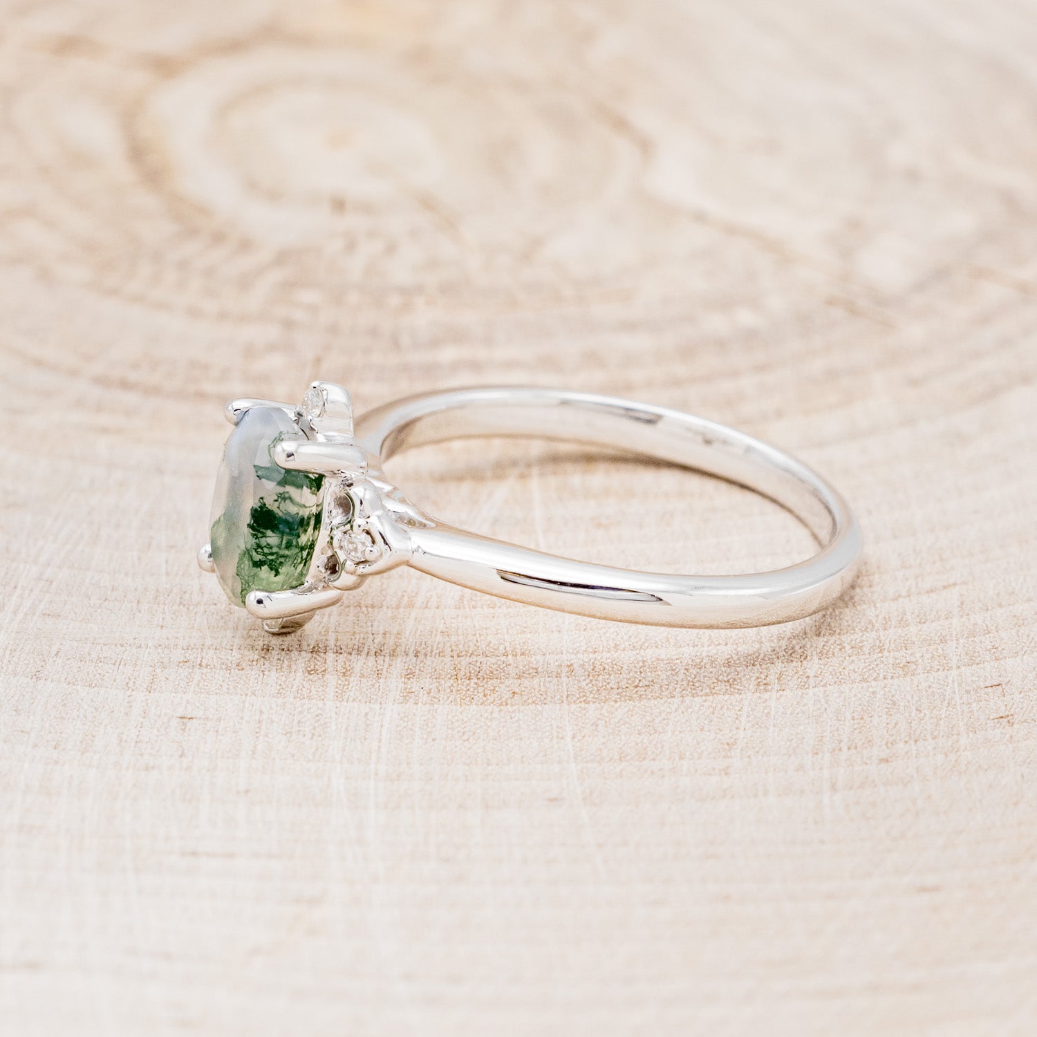 "ZELLA" - OVAL MOSS AGATE ENGAGEMENT RING WITH DIAMOND ACCENTS-3