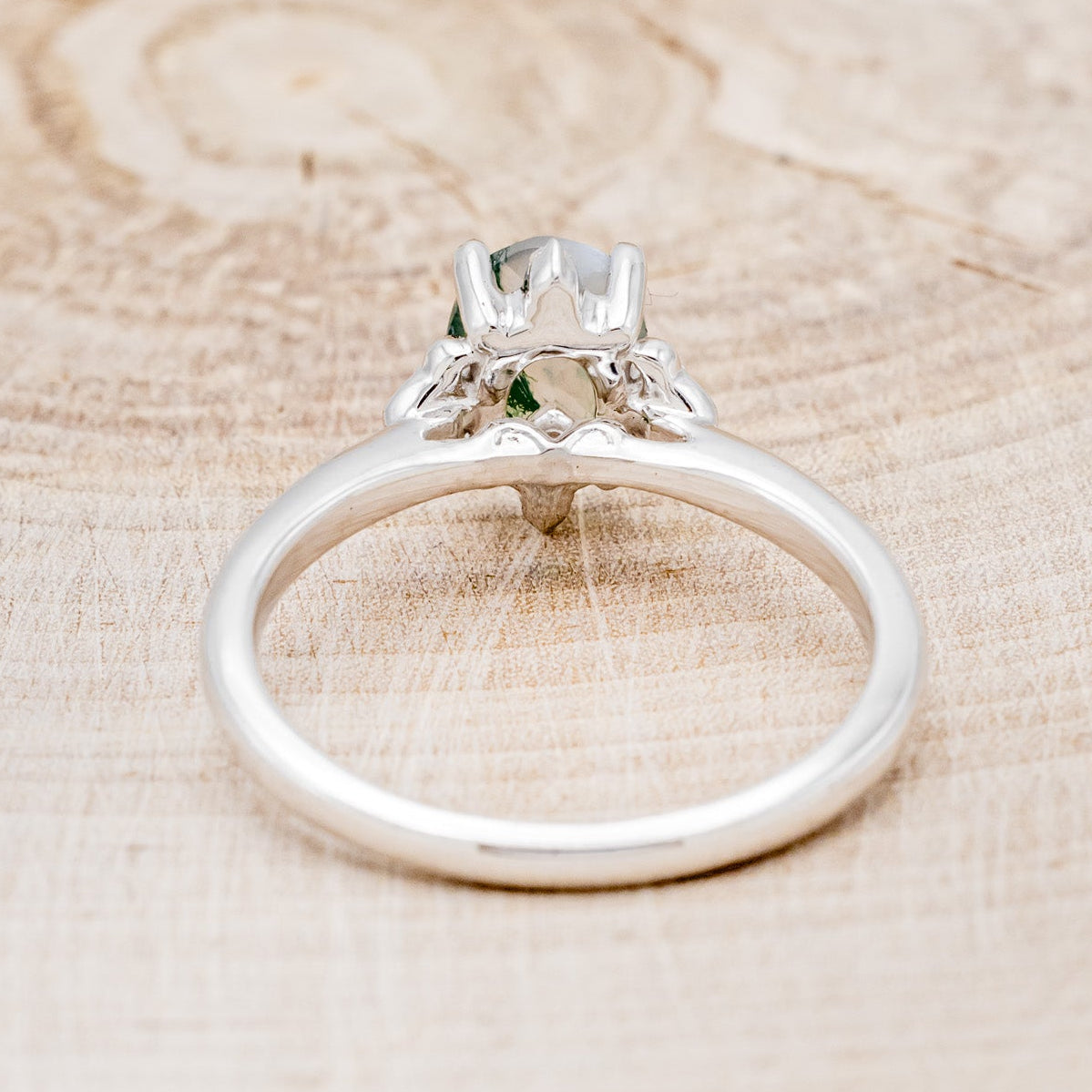 "ZELLA" - OVAL MOSS AGATE ENGAGEMENT RING WITH DIAMOND ACCENTS-6